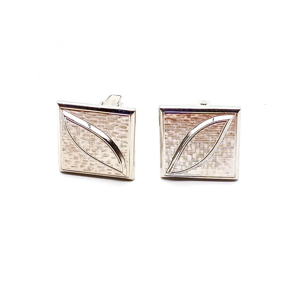 Vintage Foster Square Cuff Links, Brushed Silver Tone Mod Mid Century, Dapper